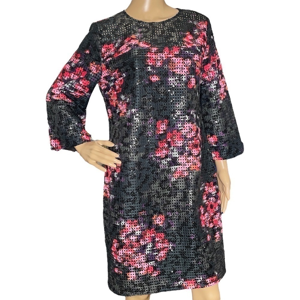 Trina Turk black and pink floral sequin dress NWT 8